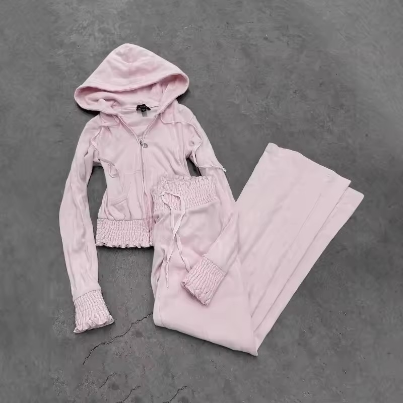 Y2K Winter Clothing - 패션 캐주얼 투피스 세트 스윗 핑크