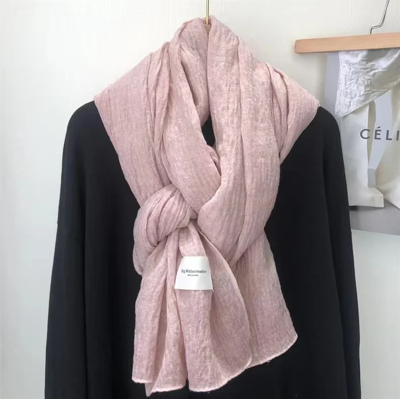 Winter Clothing Accessories - 여성 코튼 리넨 스카프, 부드럽고 무지,