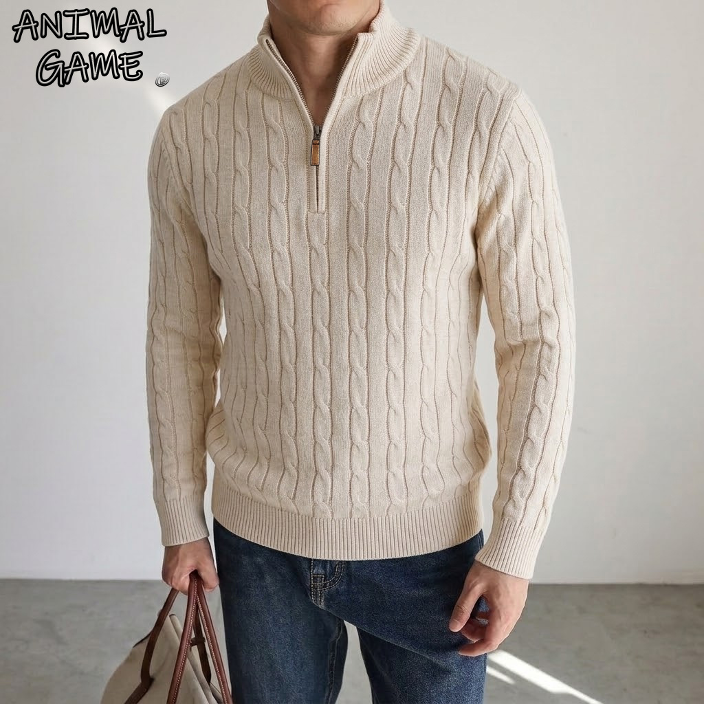남성용 케이블 니트 하프 집업 스웨터 캐주얼 스탠드 칼 - Wool Blend Coat 리뷰 및 가격