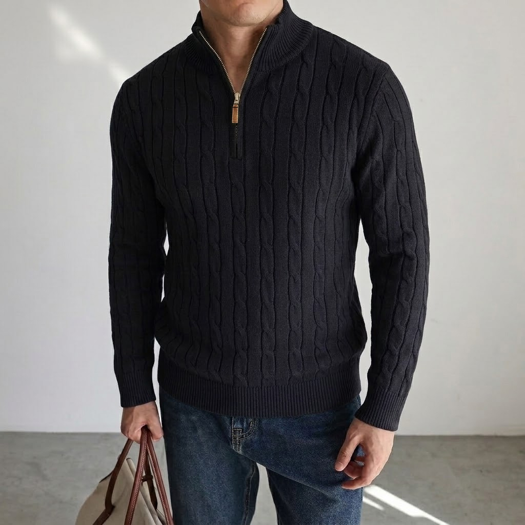 남성용 케이블 니트 하프 집업 스웨터 캐주얼 스탠드 칼 - Wool Blend Coat 리뷰 및 가격