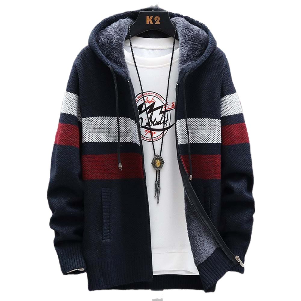 남성용 스트라이프 스웨터 코트 두꺼운 양털 따뜻한 지퍼 - Wool Blend Coat 리뷰 및 가격