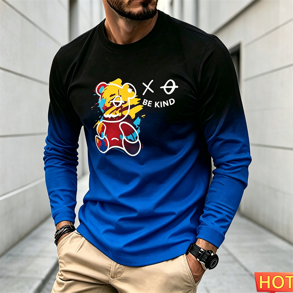 남성 가을 겨울 캐주얼 긴팔 티셔츠 만화 패턴 라운드  - Y2K Winter Clothing 리뷰 및 가격