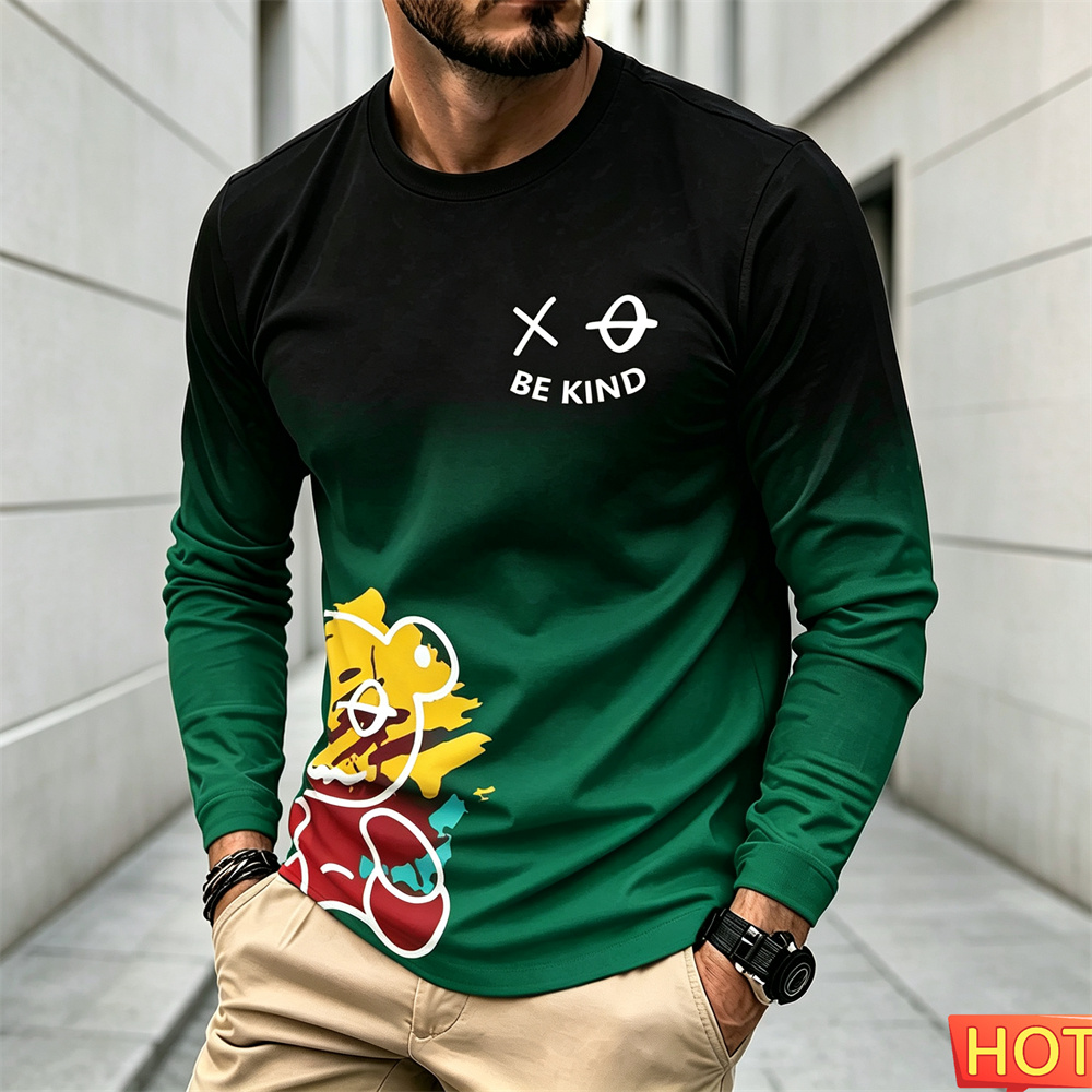 남성 가을 겨울 캐주얼 긴팔 티셔츠 만화 패턴 라운드  - Y2K Winter Clothing 리뷰 및 가격