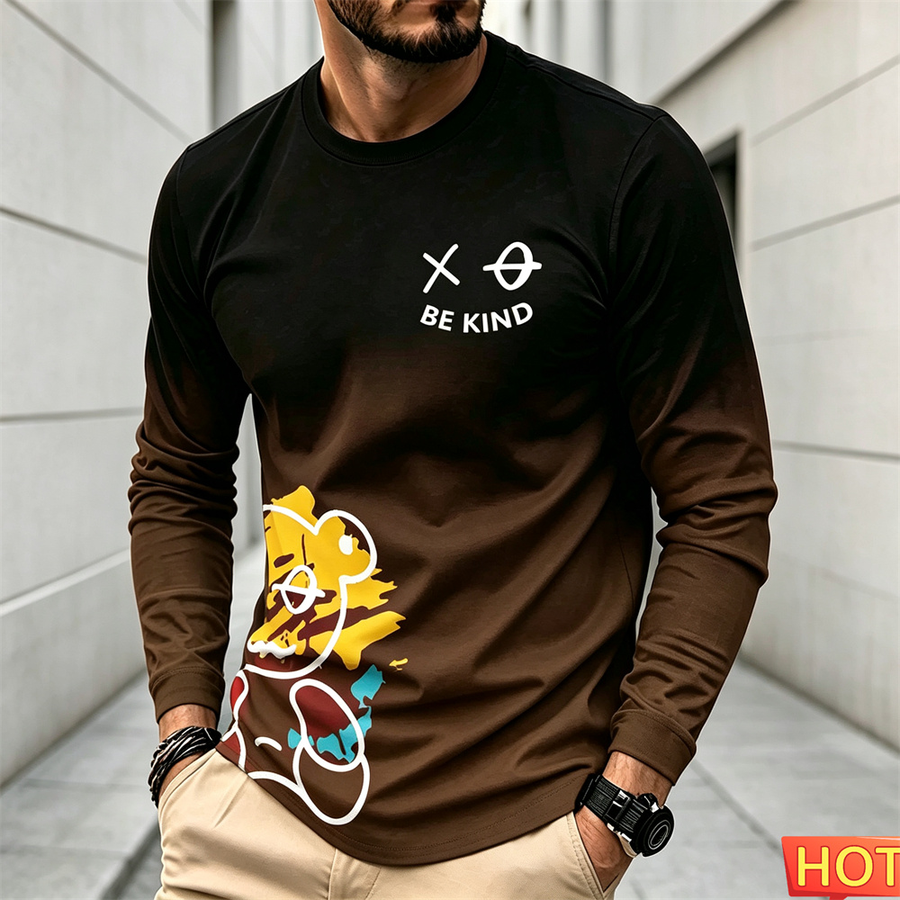 남성 가을 겨울 캐주얼 긴팔 티셔츠 만화 패턴 라운드  - Y2K Winter Clothing 리뷰 및 가격