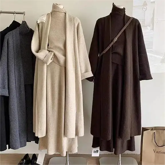 3 조각 세트 여성 긴 스웨터 조끼 2025 점퍼 드레 - Winter Clothing Sales 리뷰 및 가격
