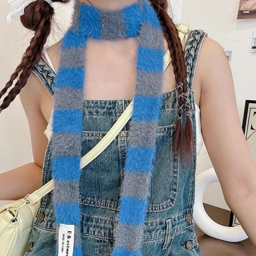 니트 Y2K 소녀 스트라이프 스카프 따뜻한 목도리 슬림 - Winter Clothing Accessories 리뷰 및 가격