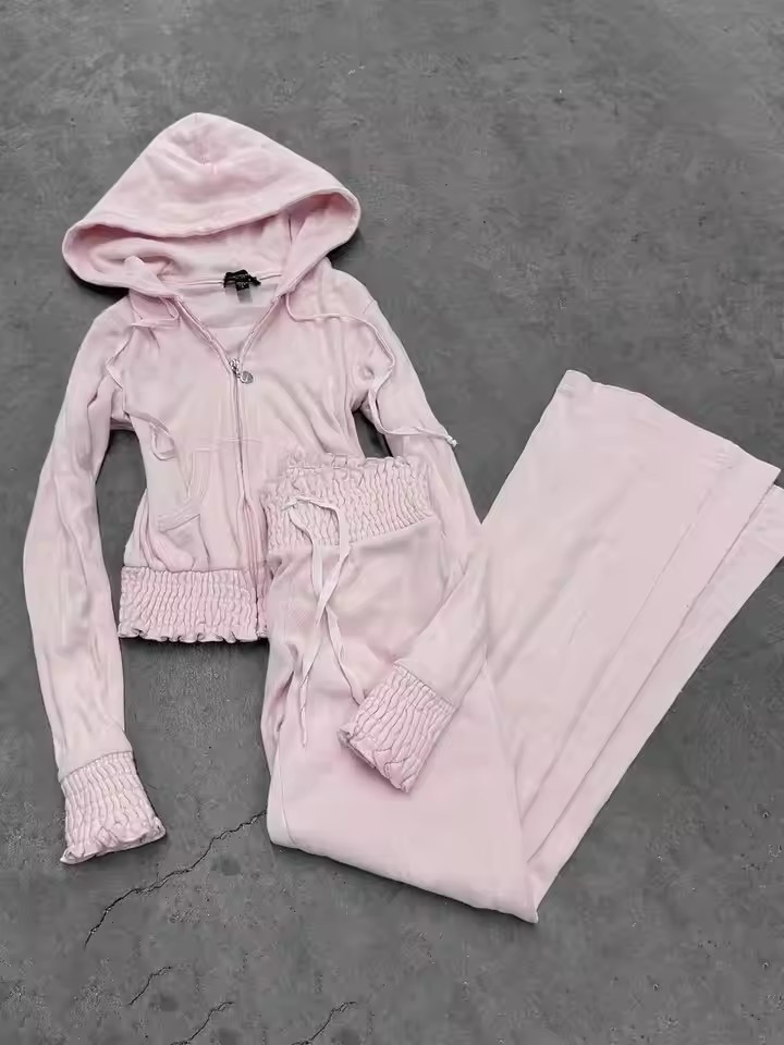 패션 캐주얼 투피스 세트 스윗 핑크 후드 스웨트셔츠 가 - Y2K Winter Clothing 리뷰 및 가격