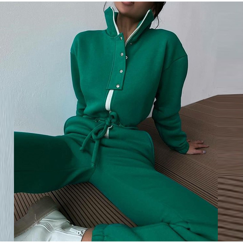 여성용 캐주얼 스탠드 칼라 점프수트, 지퍼 원피스, 긴 - Winter Clothing Sales 리뷰 및 가격