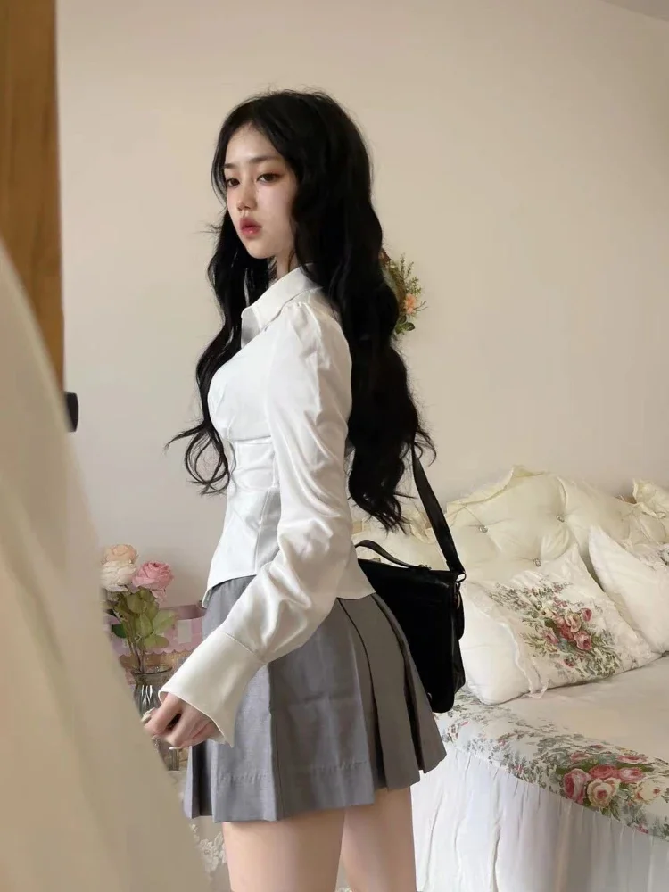여성용 Y2K 화이트 블라우스, 한국 패션, 섹시 슬림 - Y2K Winter Clothing 리뷰 및 가격
