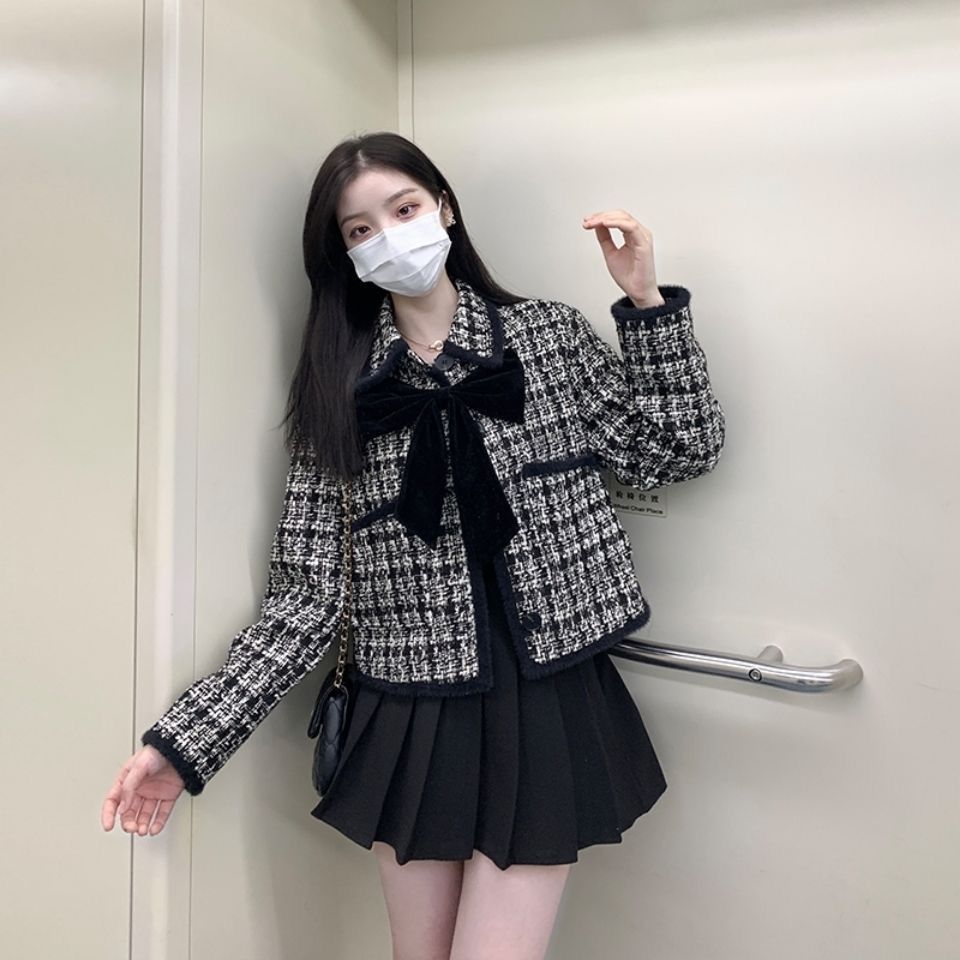 여성용 체크 무늬 나비 매듭 울 코트, 가을 겨울 프레 - Wool Blend Coat 리뷰 및 가격
